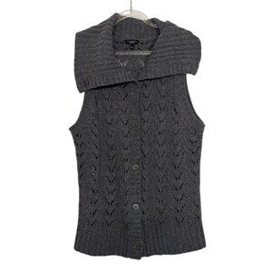 Talbots Knit Sweater Vest Womens Size Medium Gray Merino Wool Blend Sleeveless